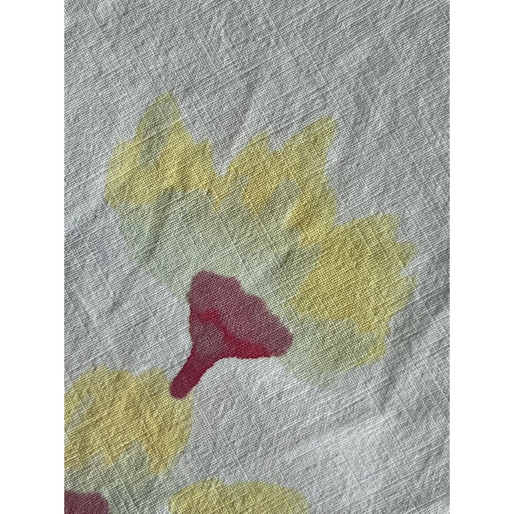 Vintage Floral Tablecloth 37.25" X 33.5" Red & Yellow On White Cotton MCM GUC - Picture 10 of 12